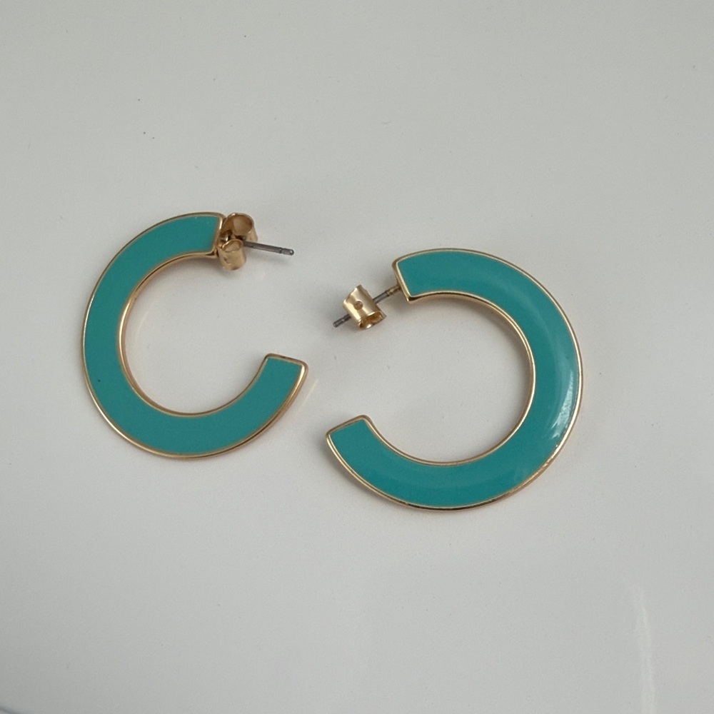 Gold-Trim Turquoise Hoop Earrings